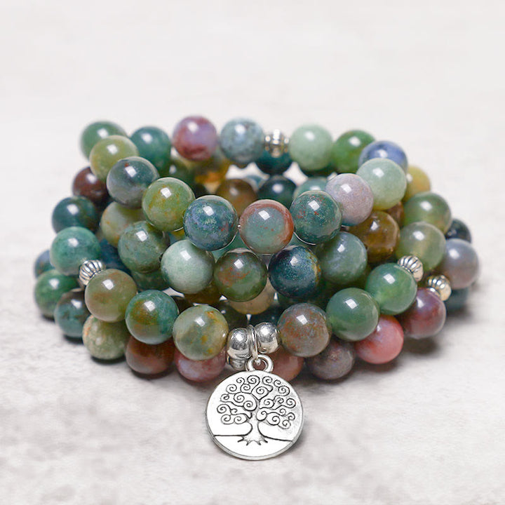 Braccialetto Buddha Stones con 108 perle di agata indiana, loto, OM e albero della vita, simbolo di calma e positività. - image 6