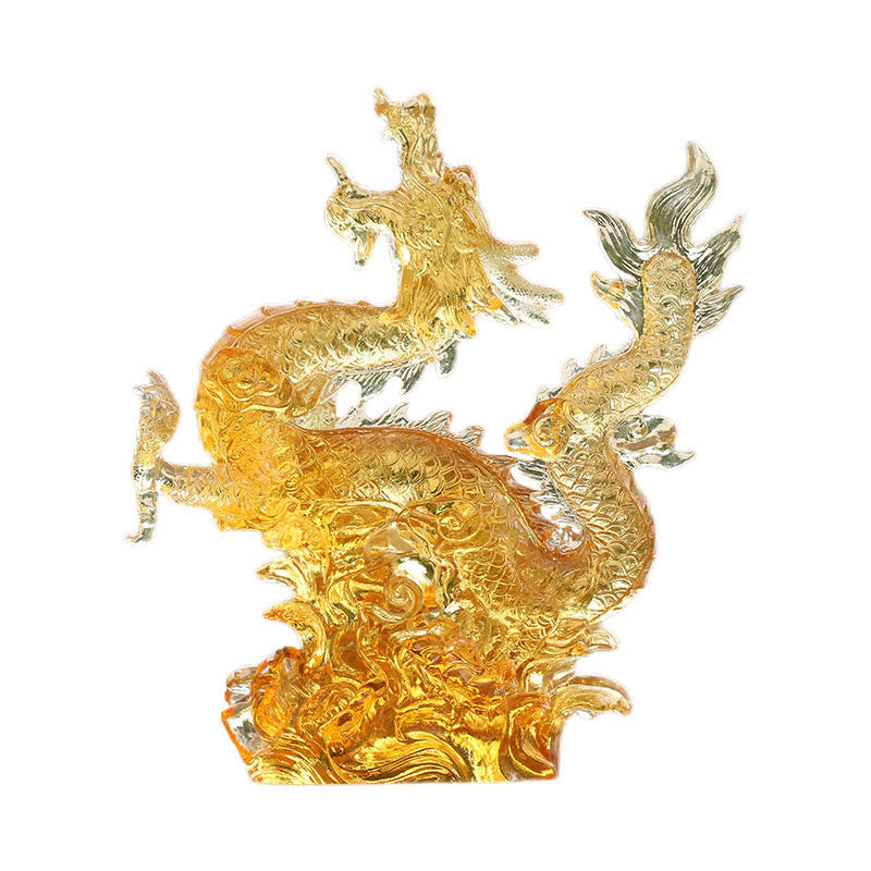 Buddha Stones fatte a mano Zodiaco cinese Drago giallo Liuli Cristallo Pezzo d'arte Fortuna Protezione Decorazione per casa e ufficio - image 8