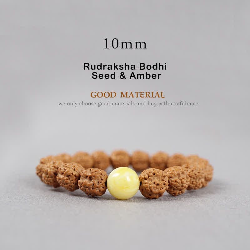 Buddha Stones Tibet Rudraksha Bodhi Seed Dzi Bead Ambra Turchese Bracciale della Ricchezza - 10 mm - Seme di Rudraksha Bodhi e ambra - image 12