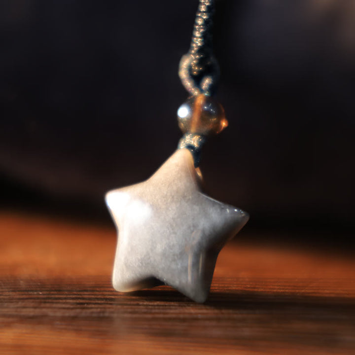 Collana con ciondolo a forma di mezzaluna stellata in ossidiana naturale Buddha Stones argento
