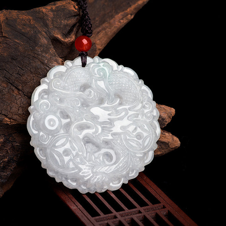 Collana con ciondolo a corda con protezione del drago in giada bianca Buddha Stones - image 2