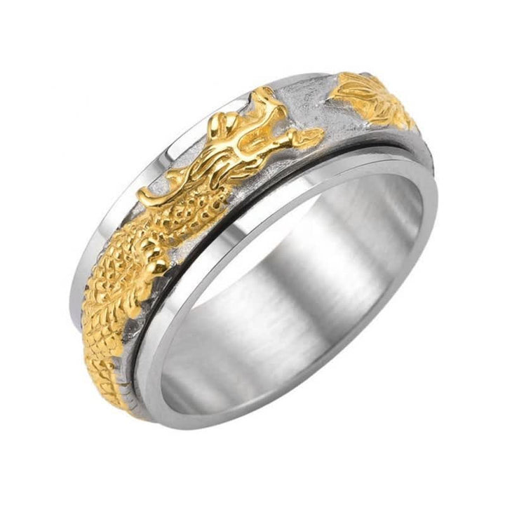 Anello girevole di stimolazione in acciaio al titanio con Buddha Stones drago - image 4