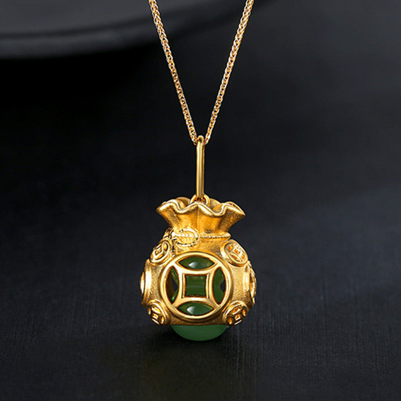 Buddha Stones Collana con ciondolo in giada a forma di sacco di soldi Feng Shui di buon auspicio - image 4