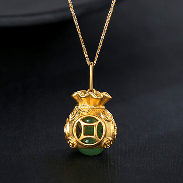 Buddha Stones Collana con ciondolo in giada a forma di sacco di soldi Feng Shui di buon auspicio - image 4