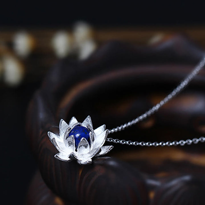Collana con ciondolo a forma di fiore di loto in argento sterling 925, lapislazzuli e Buddha Stones, per la cura di sé - image 8