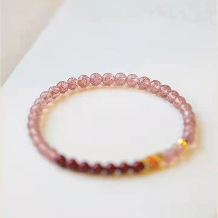 Braccialetto curativo con pesce koi portafortuna in quarzo fragola naturale cinabro Buddha Stones