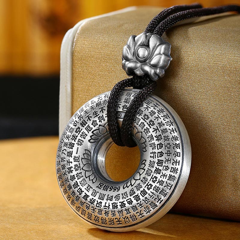 Collana con ciondolo a forma di fibbia della pace con cuore in argento sterling 999, Buddha Stones - Argento sterling 999 - image 0