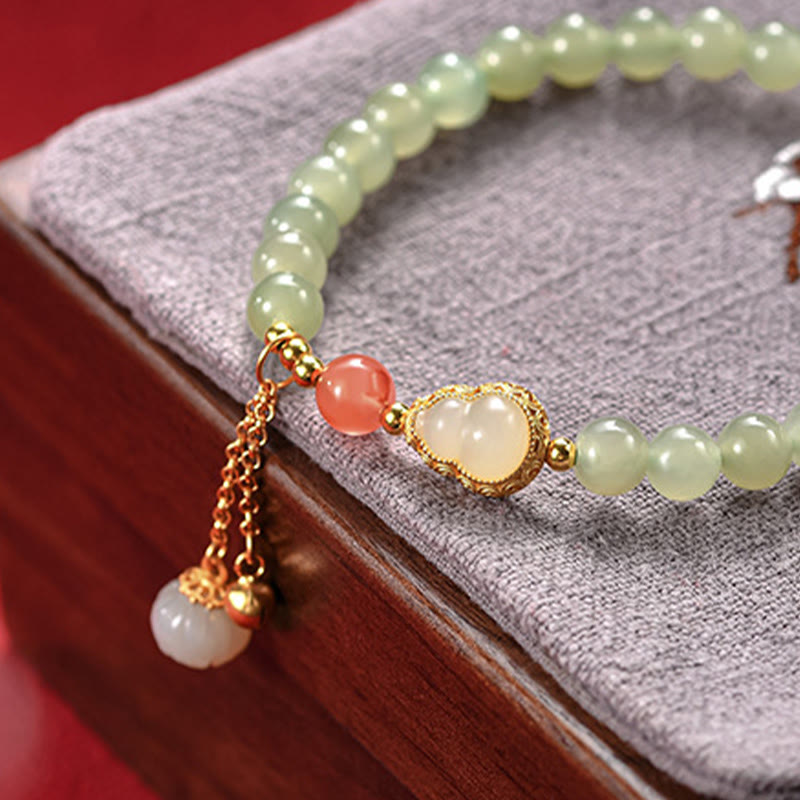 Braccialetto portafortuna in argento sterling 925 con giada Hetian e zucca di loto - image 9