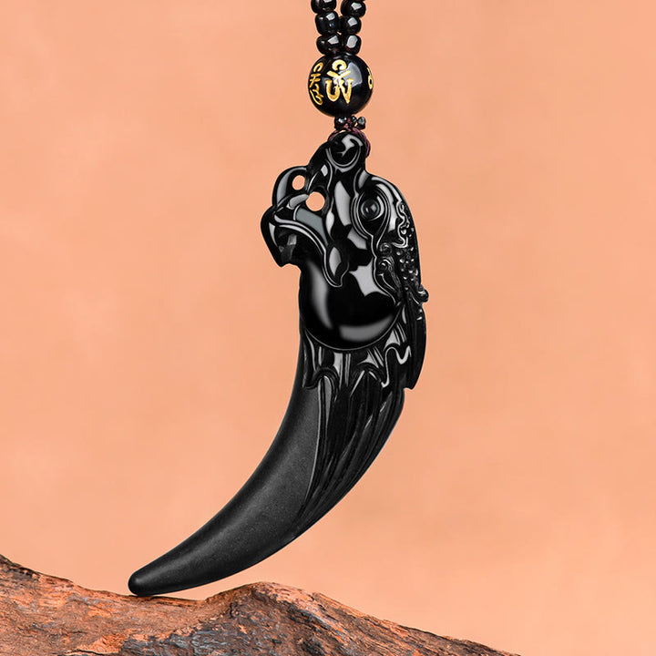 Collana con ciondolo di protezione con motivo a dente di drago dello zodiaco cinese in giada nera naturale Buddha Stones - Giada nera (Protezione ♥ Calma) - image 0