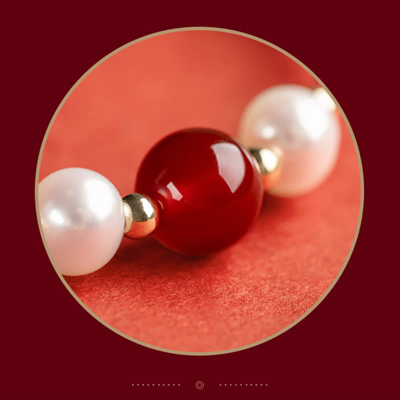Braccialetto intrecciato in corda rossa con perle di agata e carattere Fu in argento sterling 925 con pietre Buddha Stones - image 5