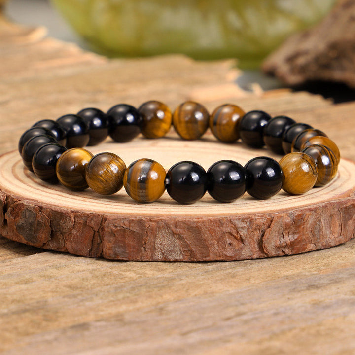 Collana di protezione con occhio di tigre in onice nero tibetano Buddha Stones Mala Set