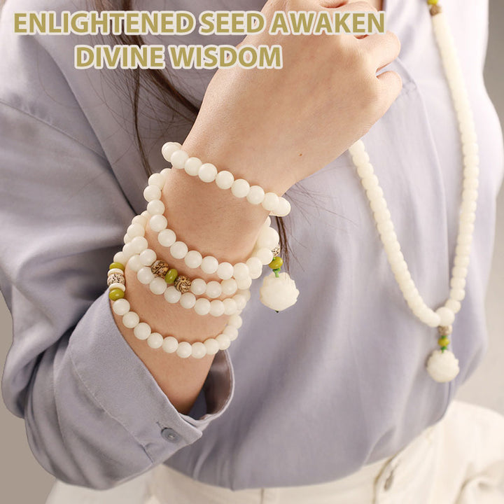 Collana con bracciale in giada bianca Bodhi Lotus Mala Harmony Buddha Stones - image 15