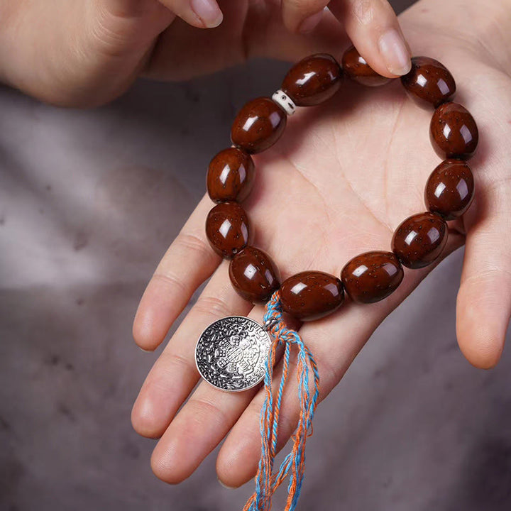 Buddha Stones Tibetano Naturale Viola Oro Ratto OM Zodiaco Cinese Nove Palazzi Otto Diagrammi Ciondolo Ricchezza Bracciale