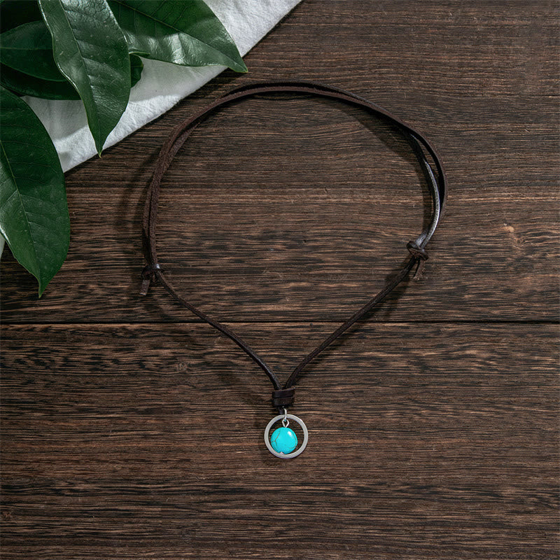 Collana con ciondolo in pietra turchese rotonda con pietre Buddha Stones e forza di protezione - image 2