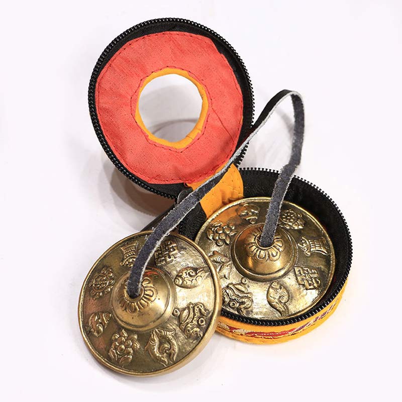 Buddha Stones Campana tibetana Tingsha Sei parole vere Drago Rame Bilancia Decorazione con borsa - Otto tesori di buon auspicio e borsa - image 9