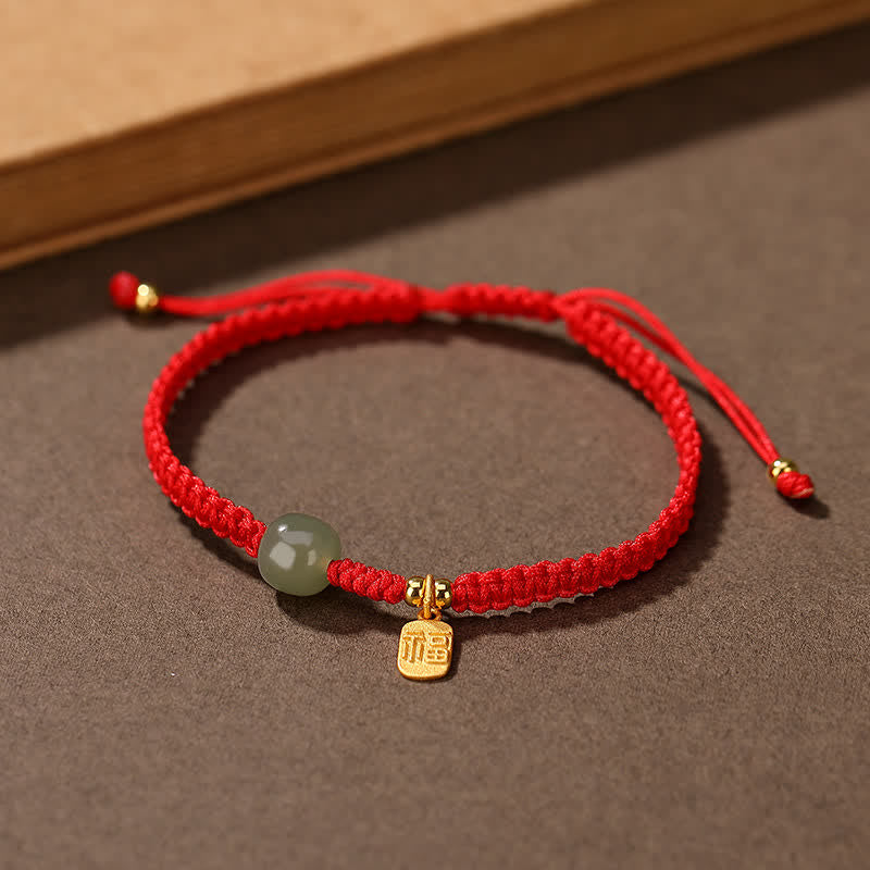 Braccialetto in corda rossa con Buddha Stones in argento sterling 925 e giada di Hetian, benedizione e ricchezza