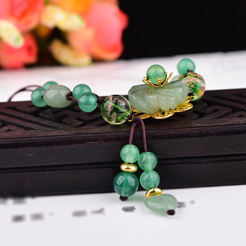 Braccialetto con fiori pendenti in giada verde naturale Buddha Stones Luck - image 8