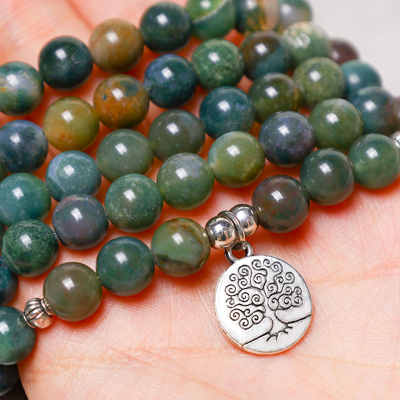 Braccialetto Buddha Stones con 108 perle di agata indiana, loto, OM e albero della vita, simbolo di calma e positività. - image 7
