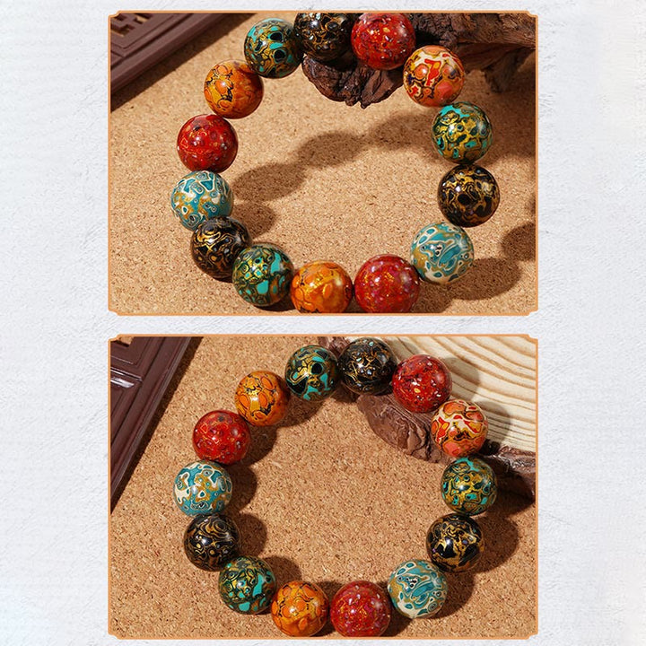 Braccialetto di perle di lacca multicolore naturale Buddha Stones Calm