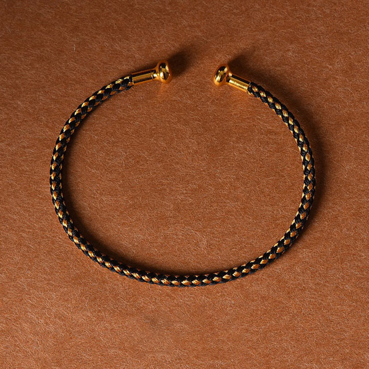 Braccialetto con polsino in corda intrecciata con design semplice fatto a mano Buddha Stones - Oro nero - image 23