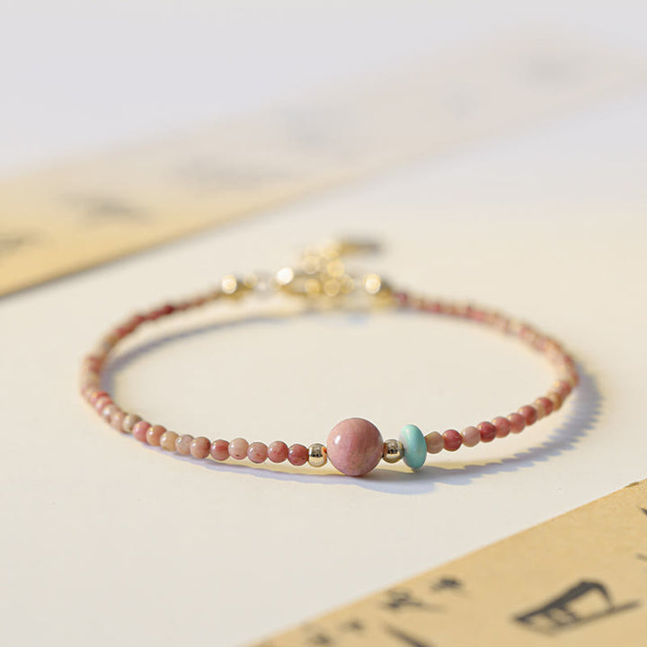 Bracciale a catena con energia amorevole in rodonite naturale placcato oro 14K Buddha Stones