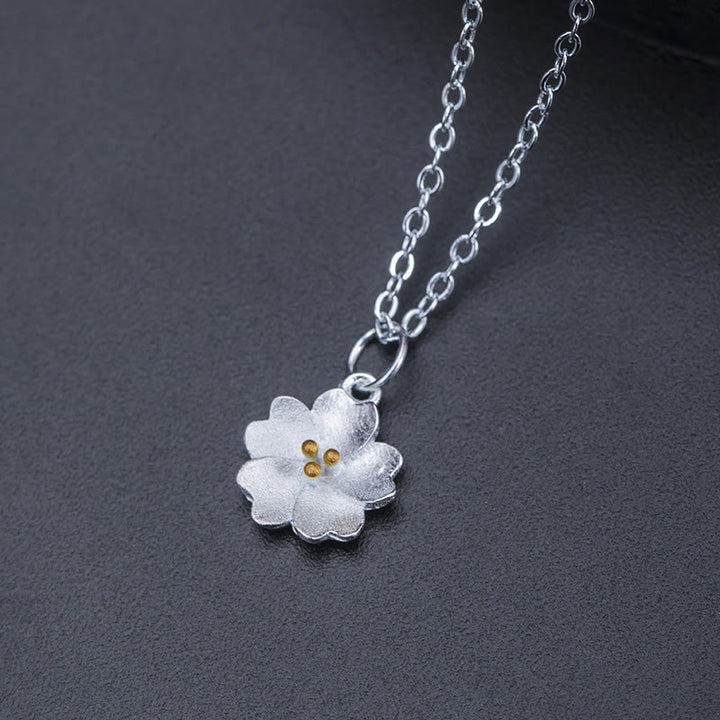 Collana con ciondolo a forma di fiore di ciliegio in argento sterling 925 con Buddha Stones e benedizione - image 2