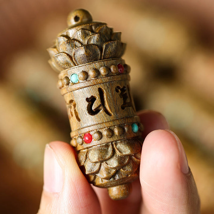Buddha Stones Tibet Sandalo verde Palissandro Om Mani Padme Hum Loto Collana pendente rilassante positivo - image 2