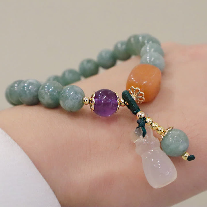 Buddha Stones Ciano Giada Loto Zucca Desiderio Pace Fibbia Ametista Cristallo Braccialetto di Guarigione