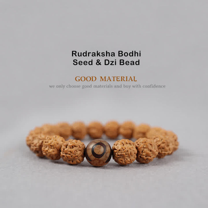 Buddha Stones Tibet Rudraksha Bodhi Seed Dzi Bead Ambra Turchese Bracciale della Ricchezza - image 0