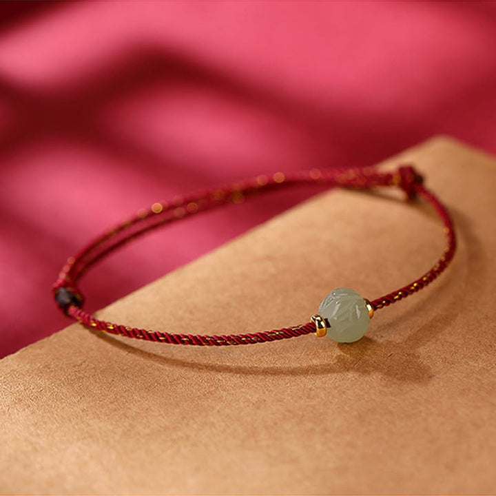 Bracciale Buddha Stones in argento sterling 925 placcato oro con giada Hetian e loto portafortuna in corda rossa - image 5