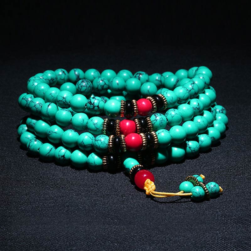Bracciale Mala di guarigione in turchese tibetano Buddha Stones