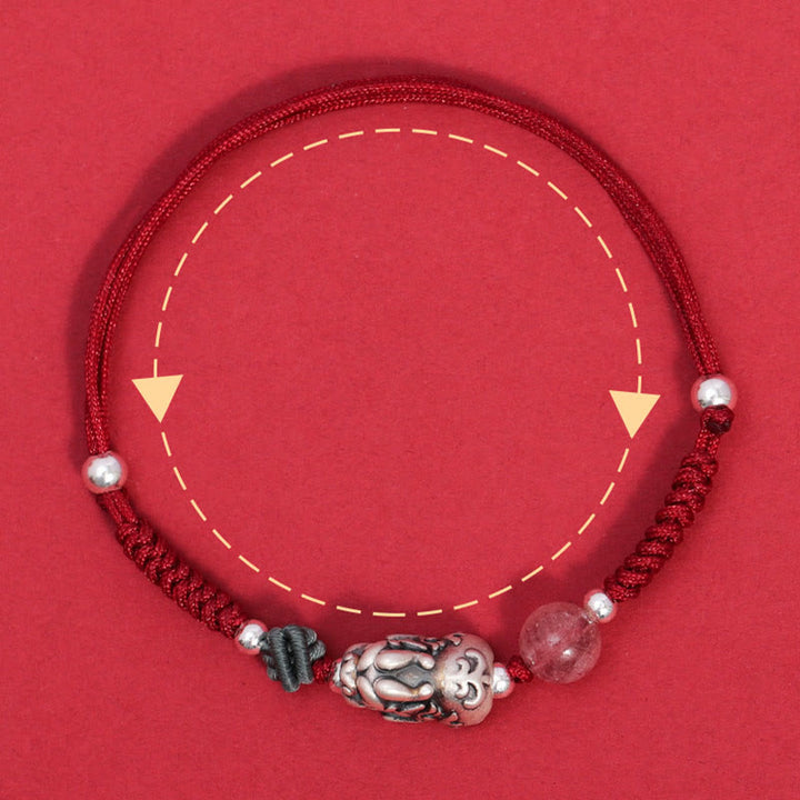 Bracciale intrecciato Buddha Stones 999 Sterling Silver PiXiu Strawberry Quartz Bead Wealth Luck - image 5