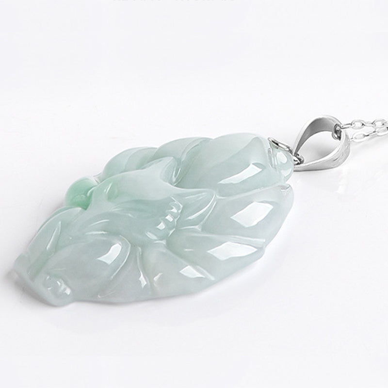 Collana con ciondolo in acciaio al titanio e catena in giada naturale con volpe a nove code Buddha Stones - image 6