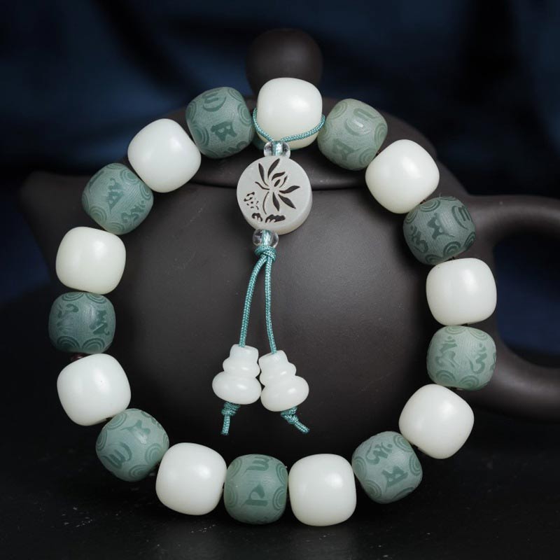 Buddha Stones Braccialetto di protezione delle sei vere parole di Bodhi bianco - image 4