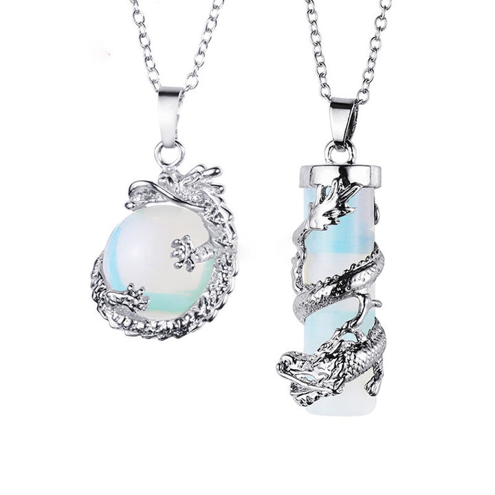 Buddha Stones 2 pezzi drago avvolto palla rotonda pietra preziosa coppia collana pendente