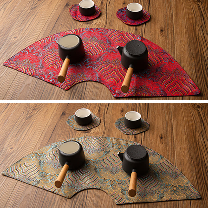 Buddha Stones Vintage Sea Wave Bamboo Plum Blossom Ricamato Tazza Sottobicchiere Tazza da Tè Kung Fu Tappetino da Tè