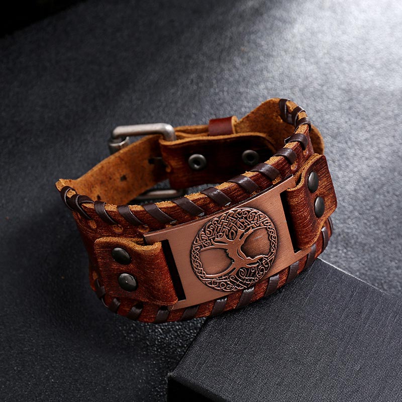 Buddha Stones Bracciale in pelle con albero della vita portafortuna - image 1