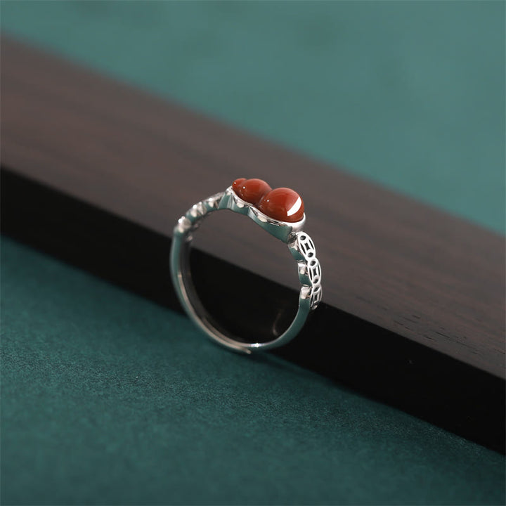 Anello di autoaccettazione con moneta di rame e zucca in argento sterling 925 con pietre Buddha Stones e agata rossa - image 2