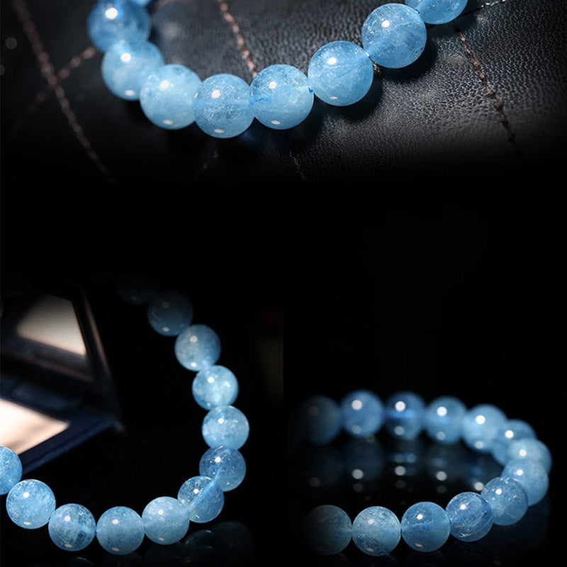 Braccialetto di guarigione della pace con perle di acquamarina Buddhastoneshop
