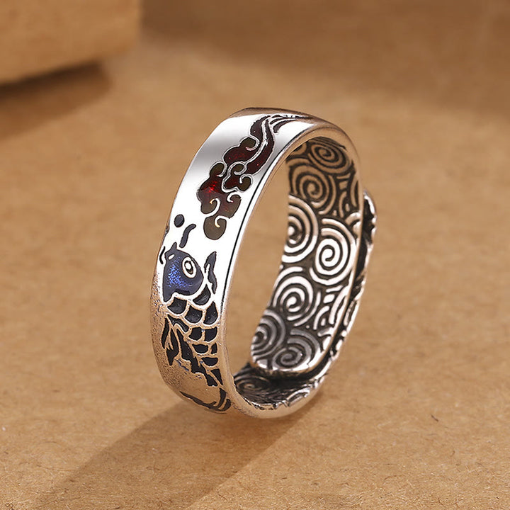 Anello Buddha Stones, pesce Koi, nuvola di buon auspicio, fortuna e ricchezza