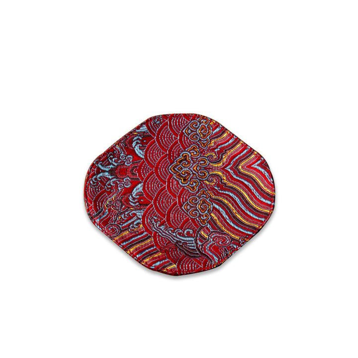 Buddha Stones Vintage Sea Wave Bamboo Plum Blossom Ricamato Tazza Sottobicchiere Tazza da Tè Kung Fu Tappetino da Tè