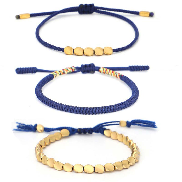 Buddha Stones 3 pezzi perline di rame tibetano guarigione protezione braccialetto fortuna set