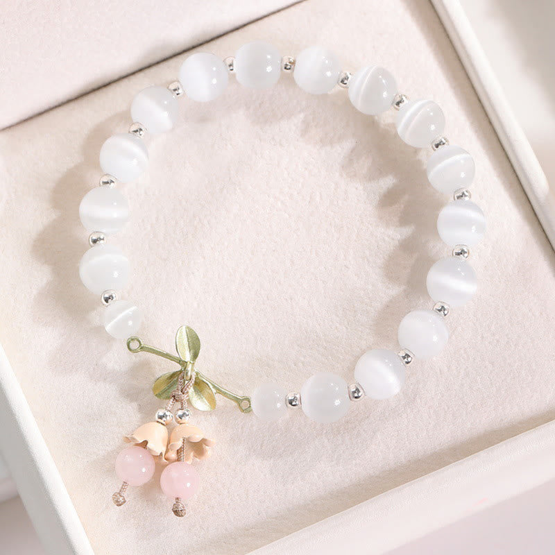 Bracciale con ciondolo Buddha Stones Cat's Eye, Aventurina verde, Calcedonio blu, Cristallo rosa, Orchidea della pace - Occhio di gatto e cristallo rosa - image 3