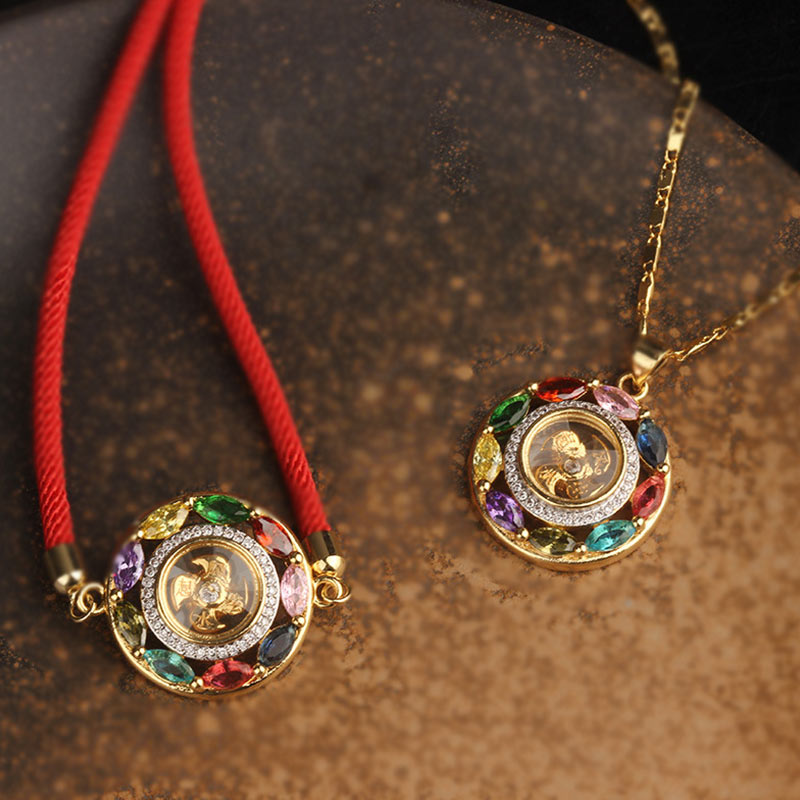 Buddha Stones Zircone colorato Rame Ricchezza Fortuna Rotazione Bracciale Collana Pendente