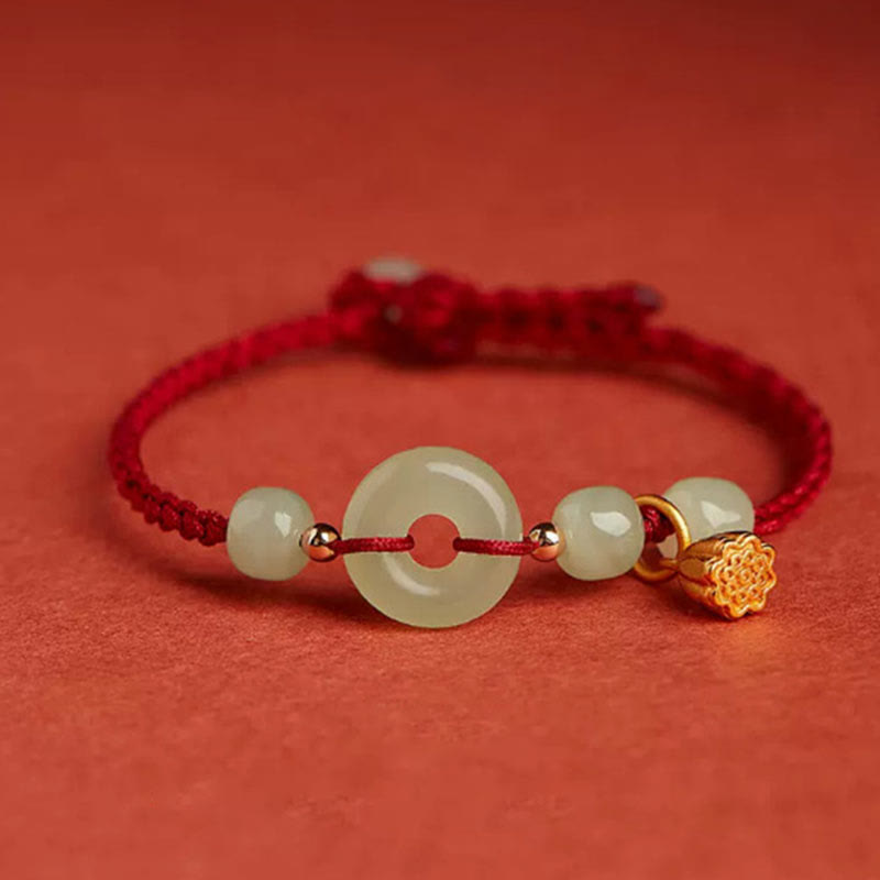 Braccialetto con corda Buddha Stones Round Peace Buckle Jade Lotus Happiness Abbondanza Ricchezza - Loto-Rosso scuro (circonferenza polso 14-18 cm) - image 0