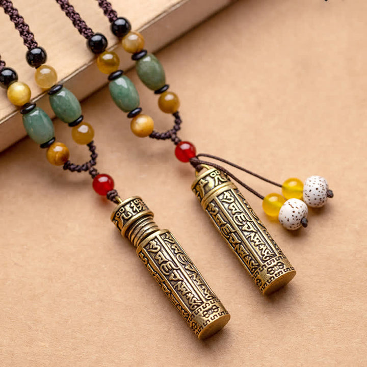 Buddhastoneshop Tibet Om Mani Padme Hum Agata Shurangama Sutra Collana con pendente di protezione - image 1
