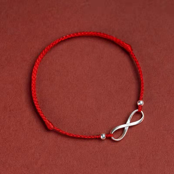 Buddha Stones 925 Sterling Silver Endless Knot Protezione Fortuna Braccialetto Cavigliera Corda Rossa - image 2