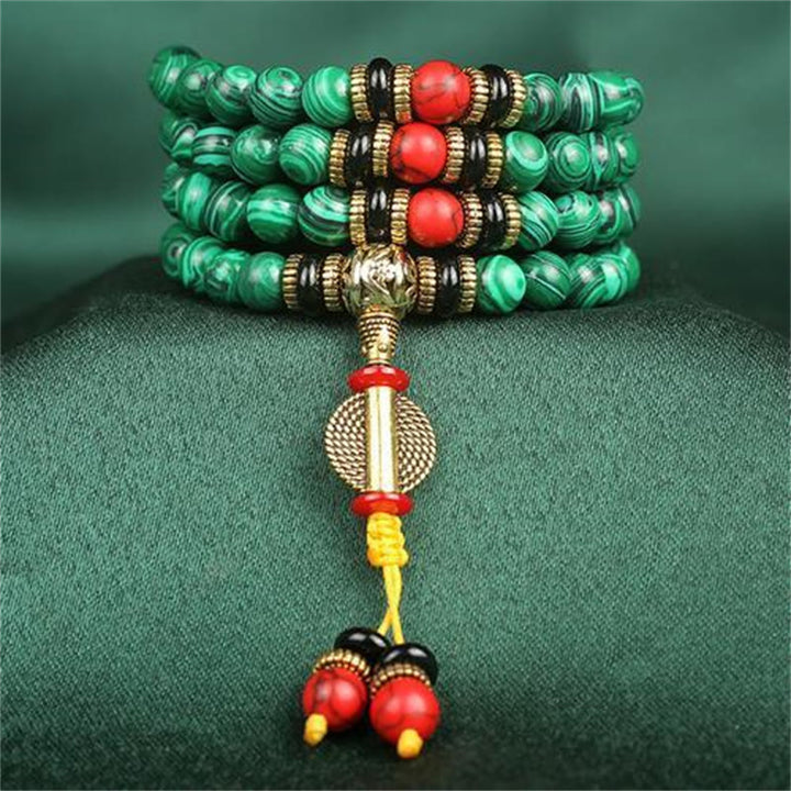 Buddha Stones Tibetano 108 Mala Malachite Perline Bracciale Collana