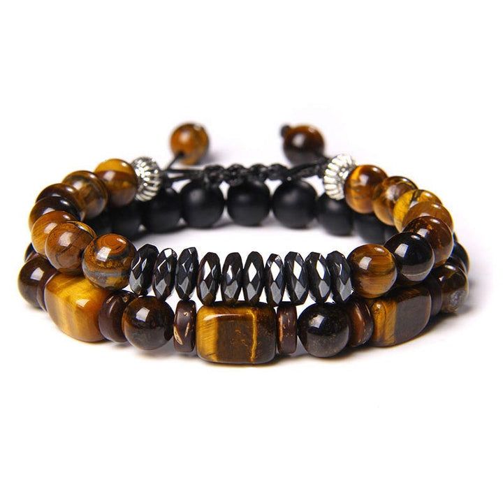 Braccialetto del coraggio in pietra ematite con occhio di tigre e pietre smerigliate Buddha Stones