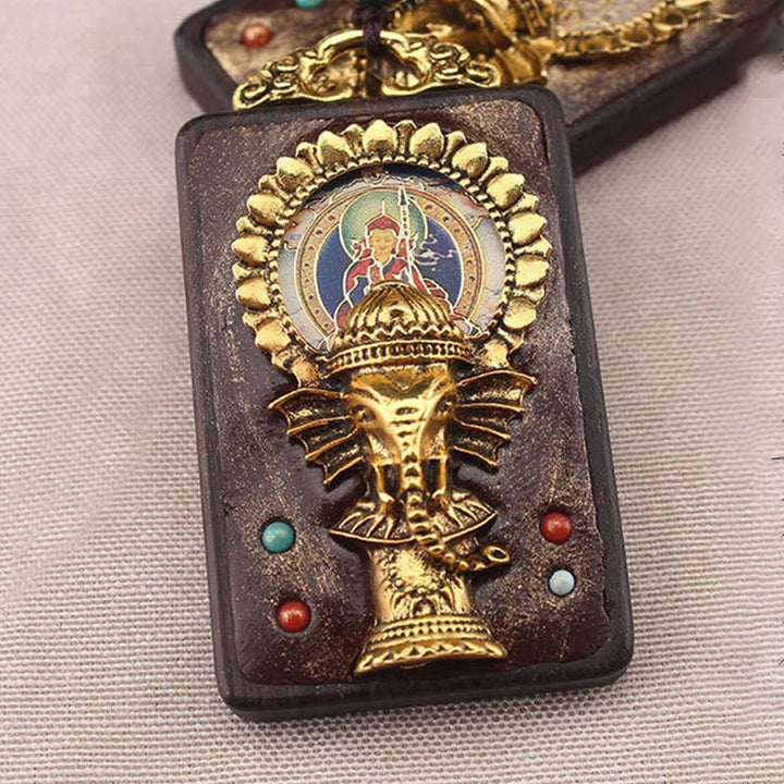 Collana con ciondolo a forma di corda con elefante in legno di ebano e dio della fortuna del Buddha - image 7